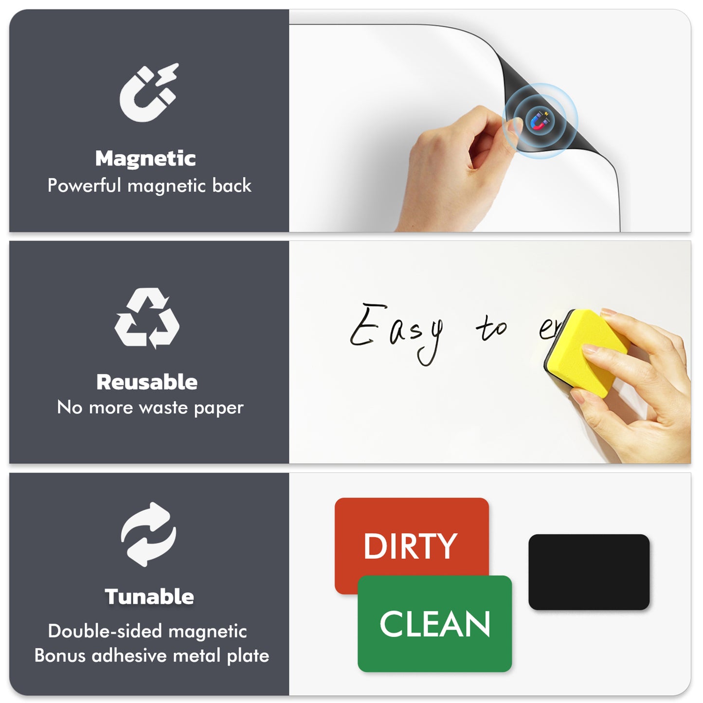 Magnetic Fridge Whiteboard with Clean & Dirty Sign