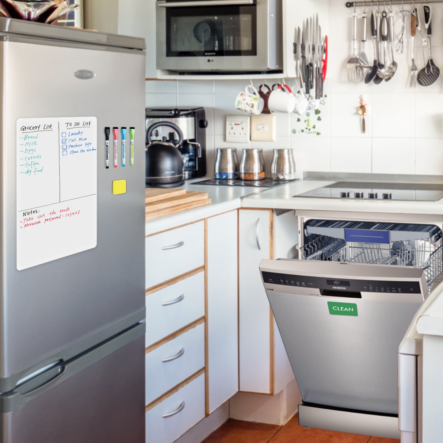 Magnetic Fridge Whiteboard with Clean & Dirty Sign